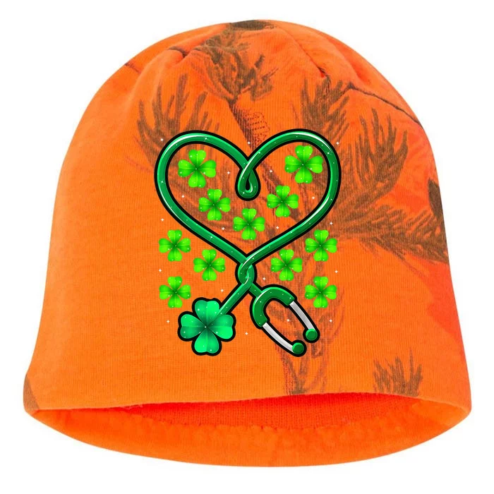 Shamrock Nurse St Patricks Day Stethoscope Heartbeat Clover Kati - Camo Knit Beanie