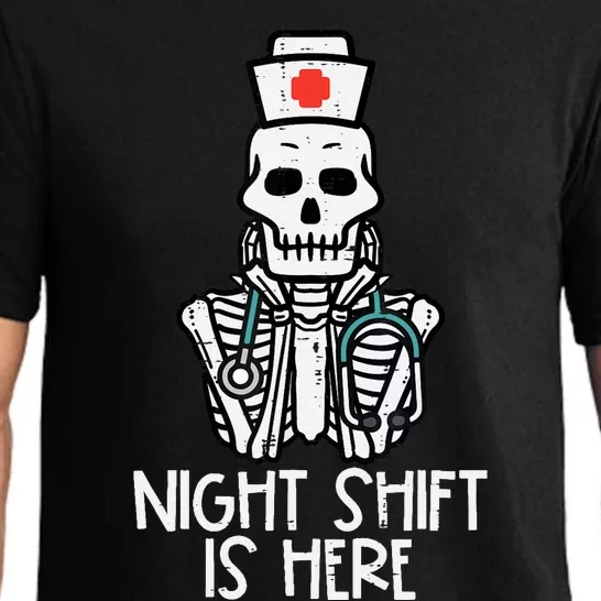 Skeleton Night Shifts Here Halloween Nurse Fall Scrub Wo Pajama Set