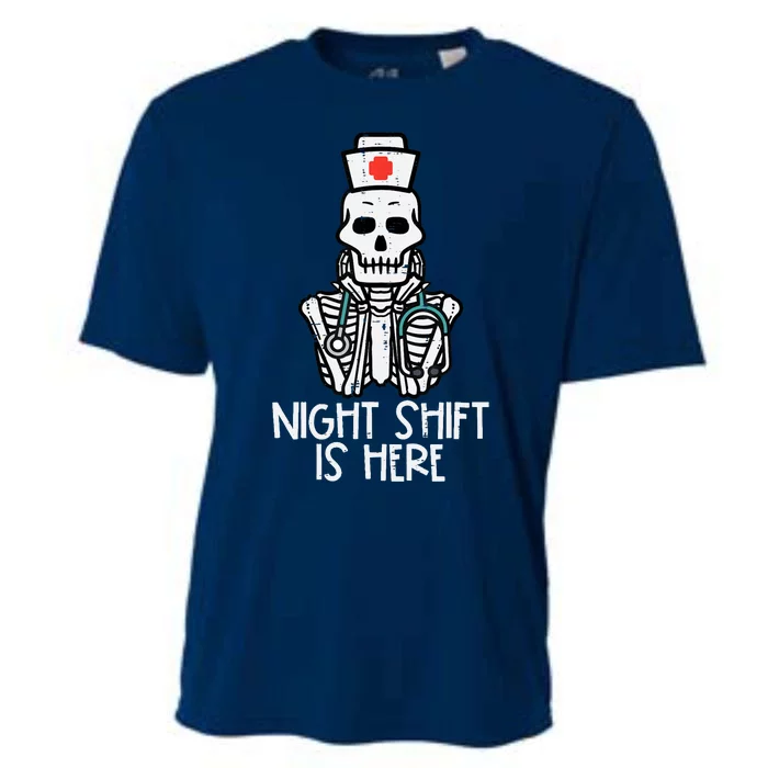 Skeleton Night Shifts Here Halloween Nurse Fall Scrub Wo Cooling Performance Crew T-Shirt