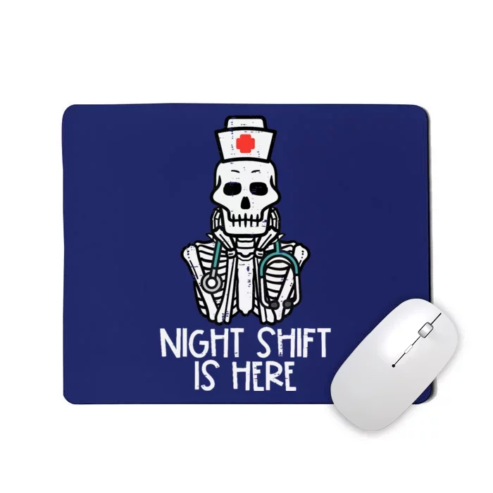 Skeleton Night Shifts Here Halloween Nurse Fall Scrub Wo Mousepad