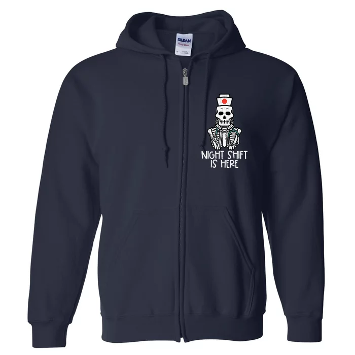 Skeleton Night Shifts Here Halloween Nurse Fall Scrub Wo Full Zip Hoodie