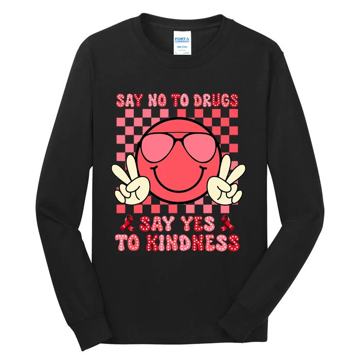 Say No Say Yes To Kindness Red Ribbon Week Smile Face Tall Long Sleeve T-Shirt