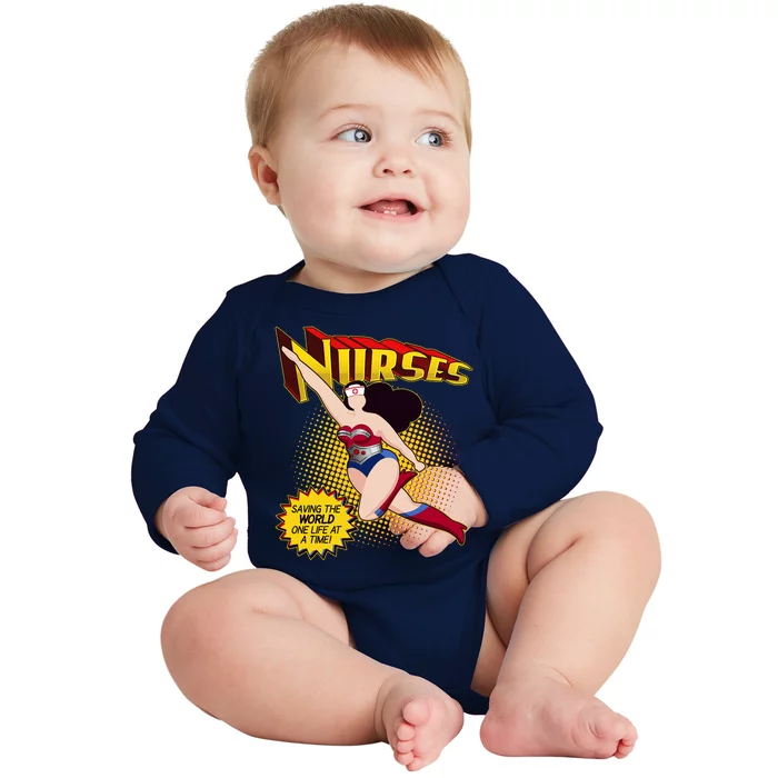 Superhero Nurses Saving The World One Life At A Time Baby Long Sleeve Bodysuit