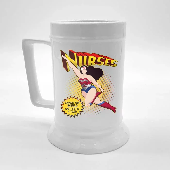 Superhero Nurses Saving The World One Life At A Time Front & Back Beer Stein