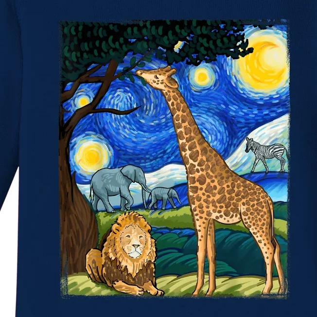 Safari Night Starry Night Zoo Animals Animal Art Safari Baby Long Sleeve Bodysuit