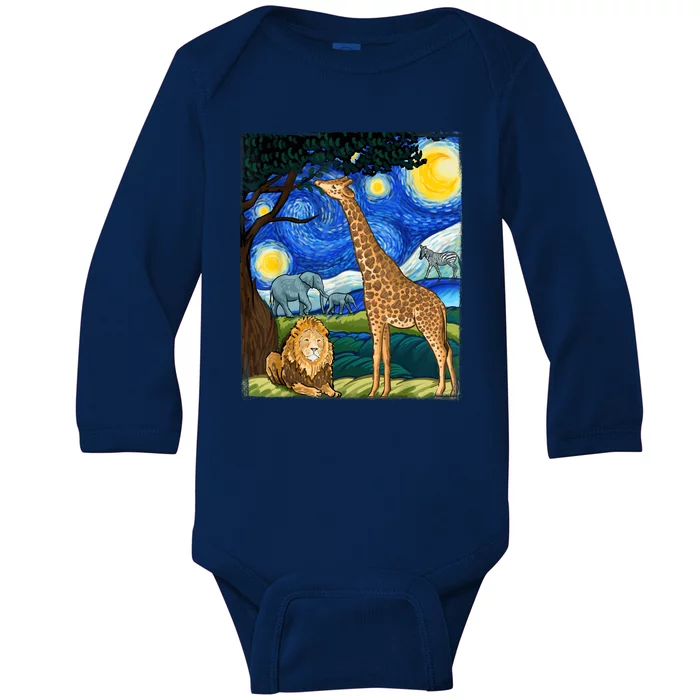 Safari Night Starry Night Zoo Animals Animal Art Safari Baby Long Sleeve Bodysuit