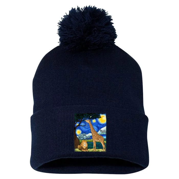 Safari Night Starry Night Zoo Animals Animal Art Safari Pom Pom 12in Knit Beanie