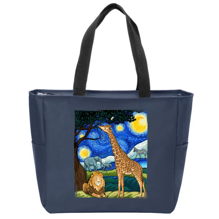 Safari Night Starry Night Zoo Animals Animal Art Safari Zip Tote Bag