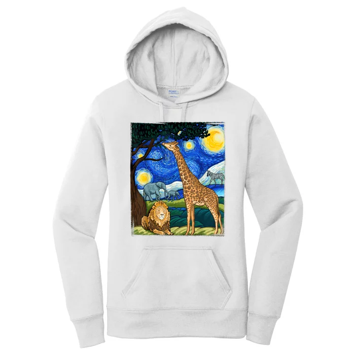 Safari Night Starry Night Zoo Animals Animal Art Safari Women's Pullover Hoodie