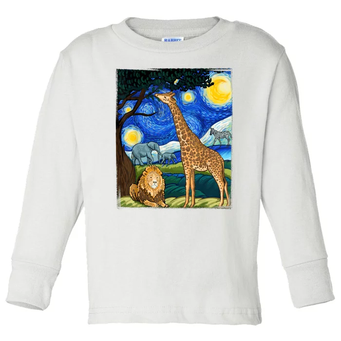 Safari Night Starry Night Zoo Animals Animal Art Safari Toddler Long Sleeve Shirt