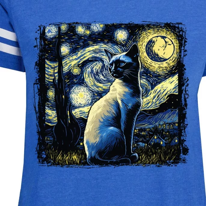 Starry Night Siamese Cat Funny Cat Graphic Cat Lover Enza Ladies Jersey Football T-Shirt