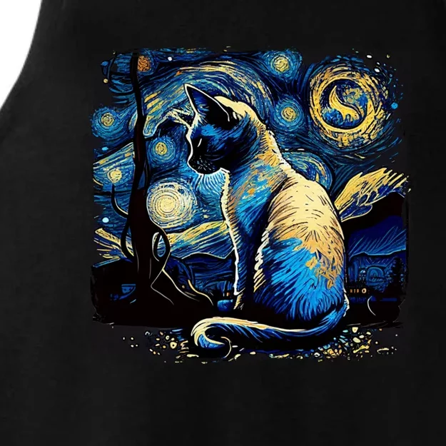 Starry Night Siamese Cat Funny Cat Graphic Cat Lover Ladies Tri-Blend Wicking Tank