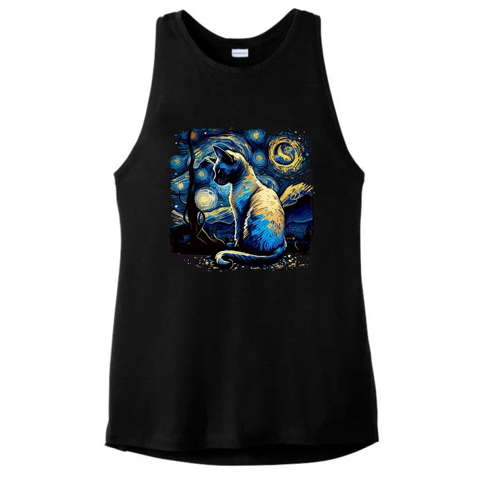 Starry Night Siamese Cat Funny Cat Graphic Cat Lover Ladies Tri-Blend Wicking Tank