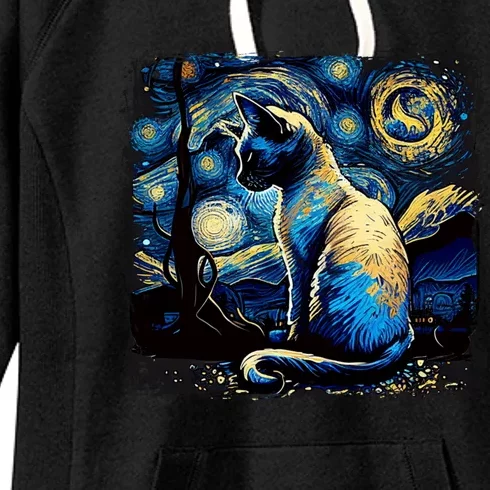 Starry Night Siamese Cat Funny Cat Graphic Cat Lover Women's Fleece Hoodie