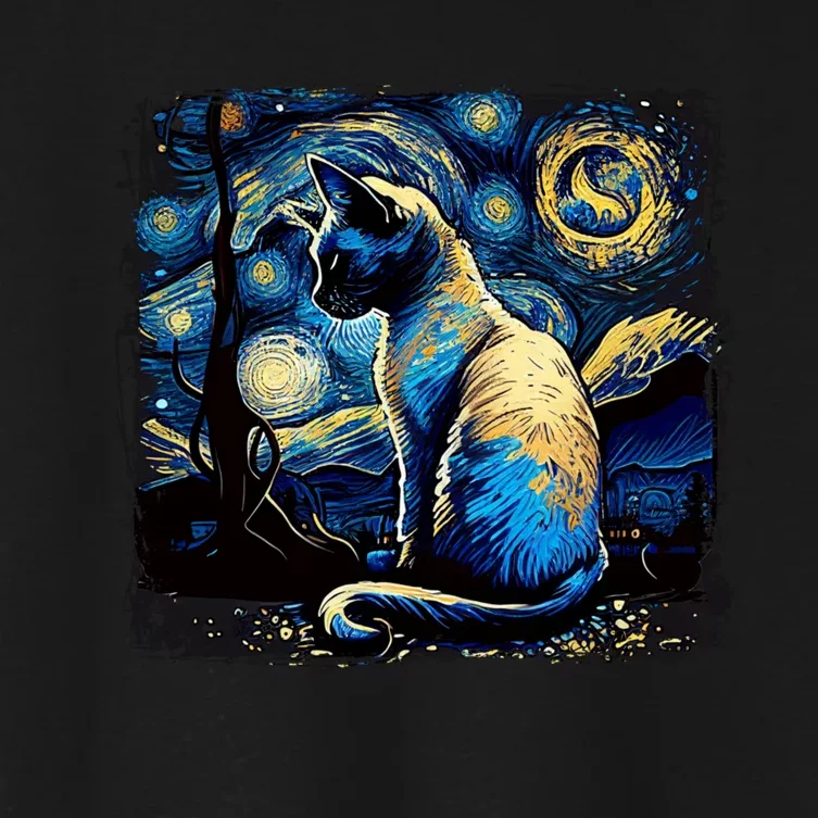 Starry Night Siamese Cat Funny Cat Graphic Cat Lover Women's Crop Top Tee