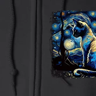 Starry Night Siamese Cat Funny Cat Graphic Cat Lover Full Zip Hoodie