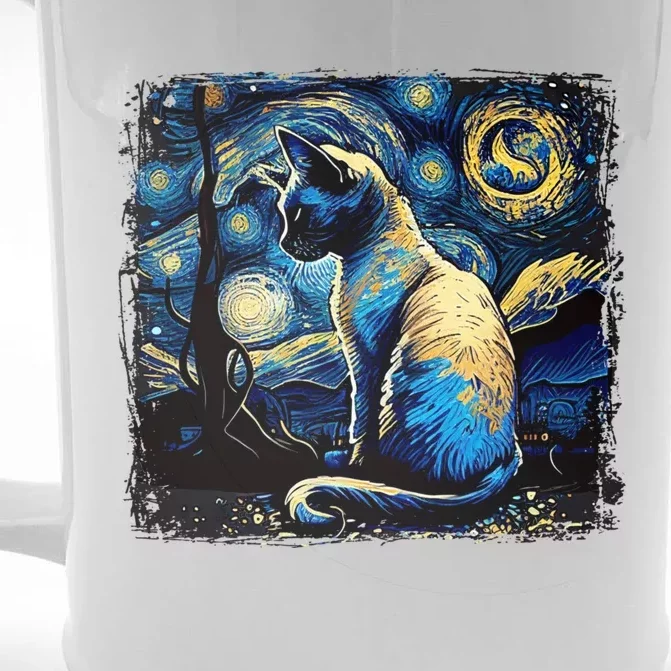 Starry Night Siamese Cat Funny Cat Graphic Cat Lover Front & Back Beer Stein