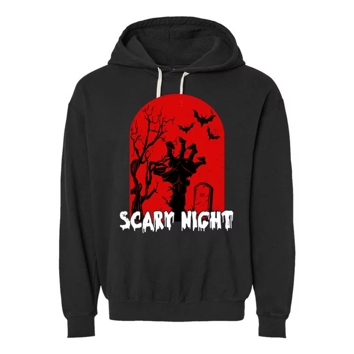 Scary Night Spooky Graveyard Halloween Garment-Dyed Fleece Hoodie