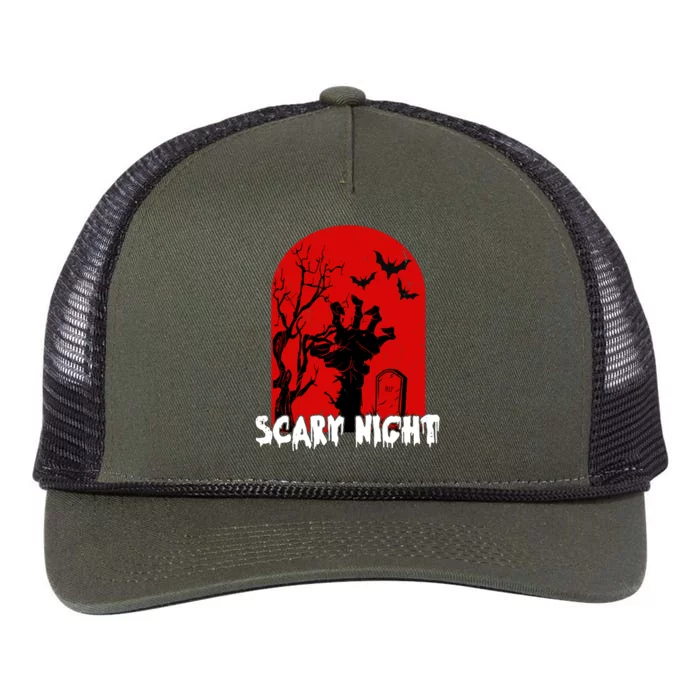 Scary Night Spooky Graveyard Halloween Retro Rope Trucker Hat Cap