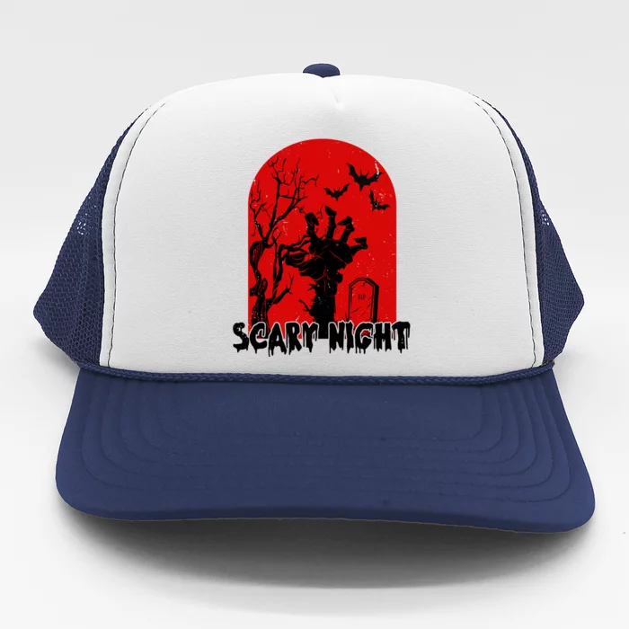 Scary Night Spooky Graveyard Halloween Trucker Hat