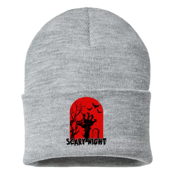 Scary Night Spooky Graveyard Halloween Sustainable Knit Beanie