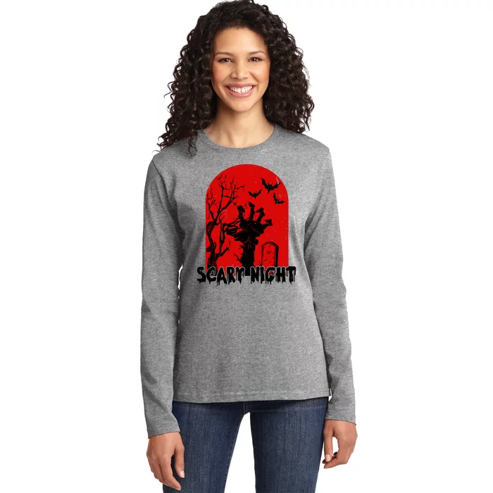 Scary Night Spooky Graveyard Halloween Ladies Long Sleeve Shirt