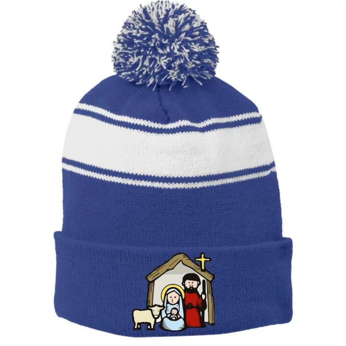 Simple Nativity Stripe Pom Pom Beanie