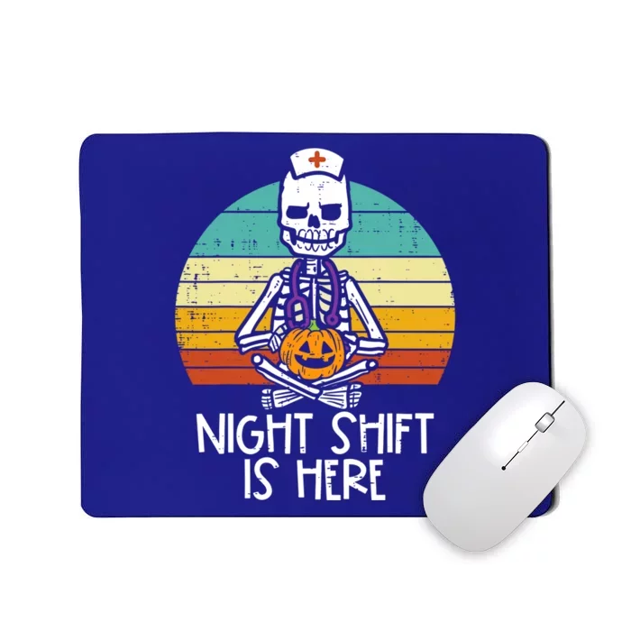 Skeleton Night Shifts Here Retro Halloween Rn Nurses Cute Gift Mousepad