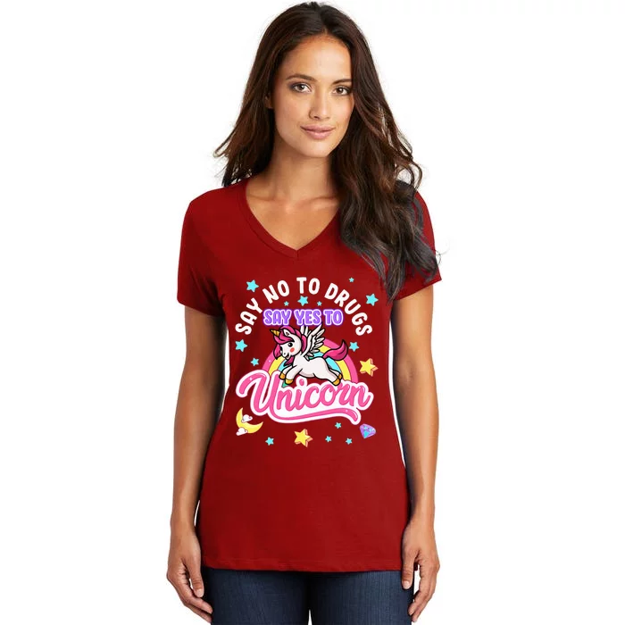 Say No Say Yes to Unicorns Red Ribbon Week Women's V-Neck T-Shirt