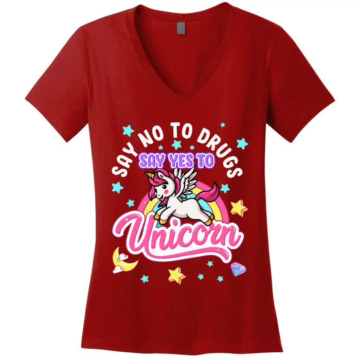 Say No Say Yes to Unicorns Red Ribbon Week Women's V-Neck T-Shirt