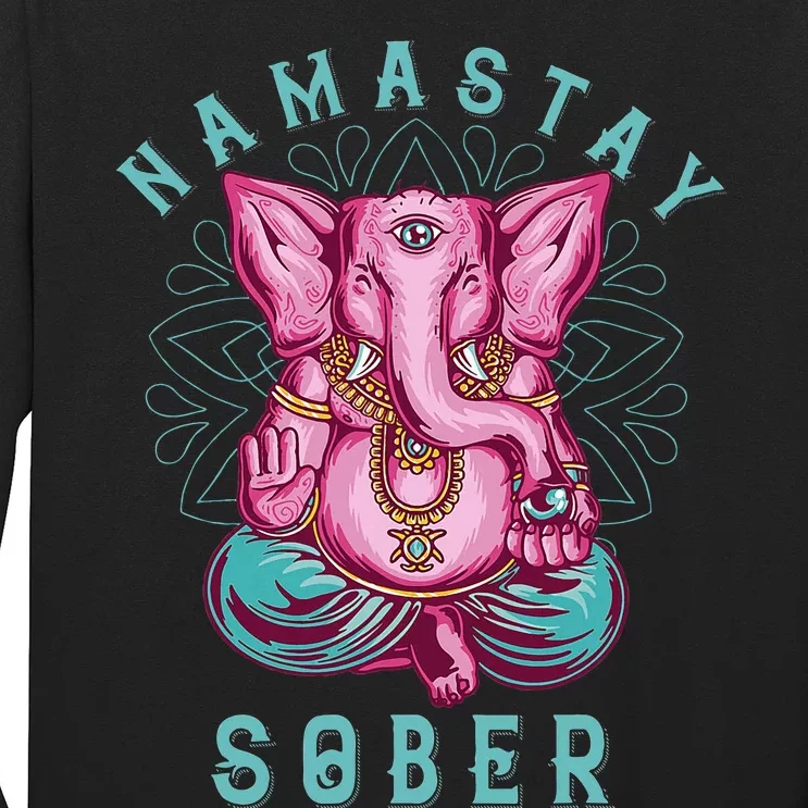 Sobriety Namastay Sober Elephant 12 Step Recovery Buddha Long Sleeve Shirt