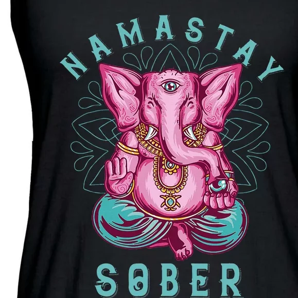 Sobriety Namastay Sober Elephant 12 Step Recovery Buddha Ladies Essential Flowy Tank