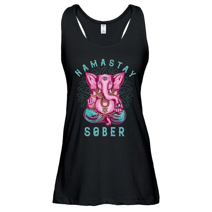 Sobriety Namastay Sober Elephant 12 Step Recovery Buddha Ladies Essential Flowy Tank