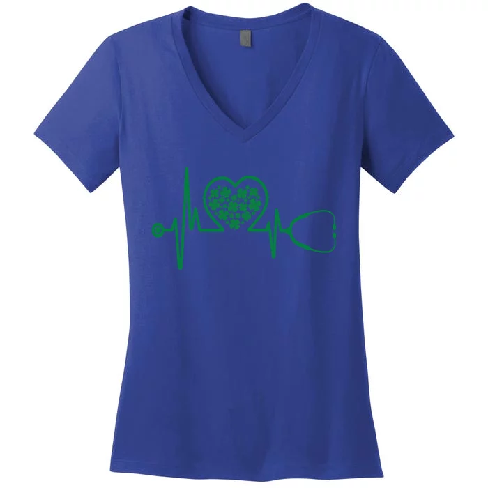 Shamrock Nurse Stethoscopes Heartbeat St Patrick’S Day Funny Gift Women's V-Neck T-Shirt