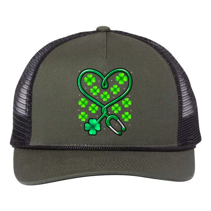 Shamrock Nurse St Patricks Day Stethoscope Heartbeat Clover Retro Rope Trucker Hat Cap