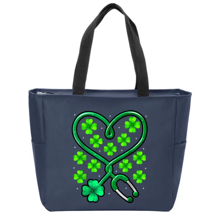 Shamrock Nurse St Patricks Day Stethoscope Heartbeat Clover Zip Tote Bag