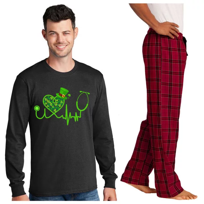 Stethoscope Nurse St Patrick's Day Lucky Nurse Shamrock Long Sleeve Pajama Set