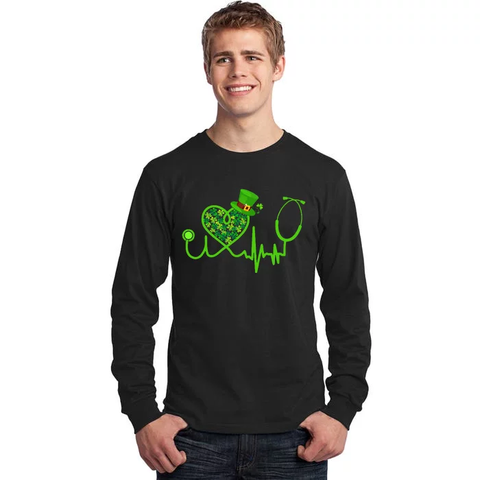 Stethoscope Nurse St Patrick's Day Lucky Nurse Shamrock Tall Long Sleeve T-Shirt