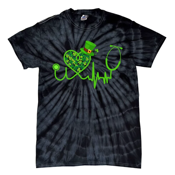 Stethoscope Nurse St Patrick's Day Lucky Nurse Shamrock Tie-Dye T-Shirt