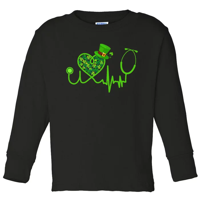 Stethoscope Nurse St Patrick's Day Lucky Nurse Shamrock Toddler Long Sleeve Shirt