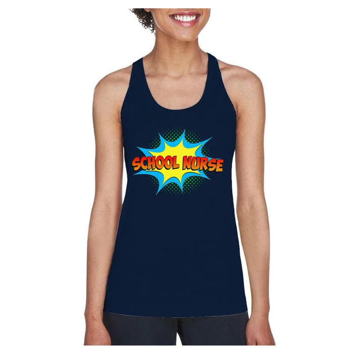 School Nurse Superhero Comics Cool International Nurses Day Women's Racerback Tank