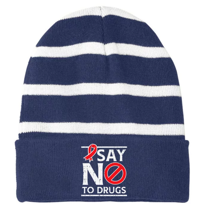 Say No To Red Ribbon Week Awareness Striped Beanie with Solid Band