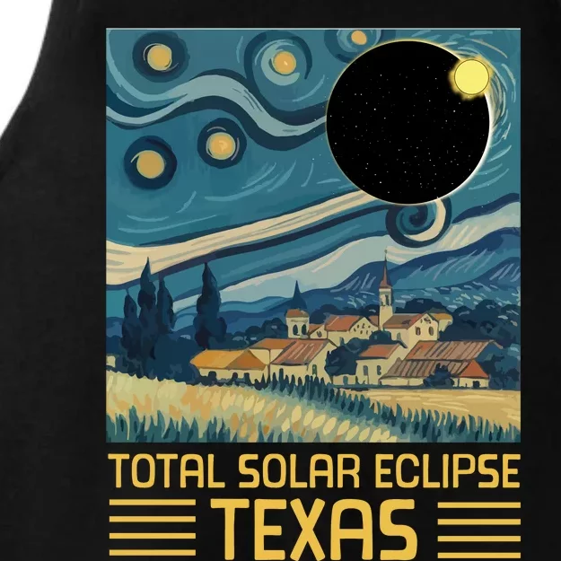 Starry Night Texas Total Solar Eclipse Artwork Ladies Tri-Blend Wicking Tank