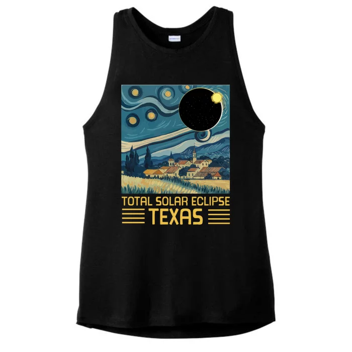 Starry Night Texas Total Solar Eclipse Artwork Ladies Tri-Blend Wicking Tank