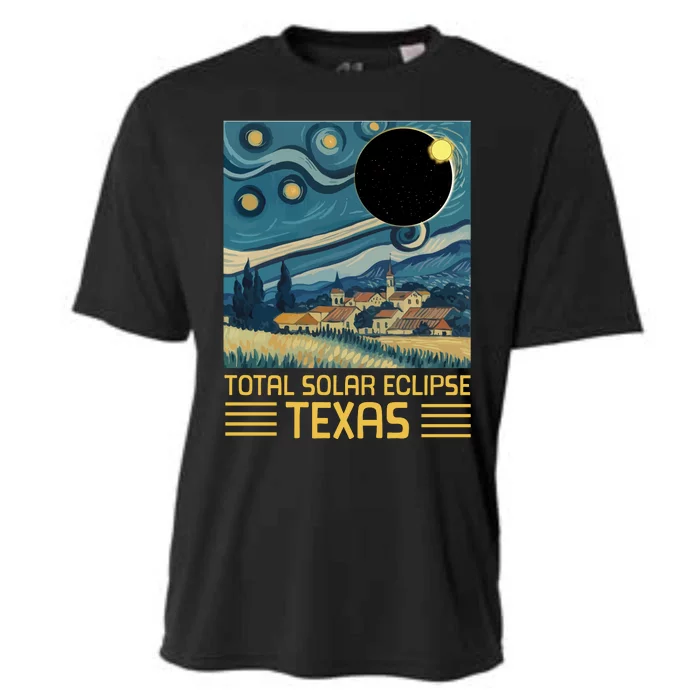 Starry Night Texas Total Solar Eclipse Artwork Cooling Performance Crew T-Shirt