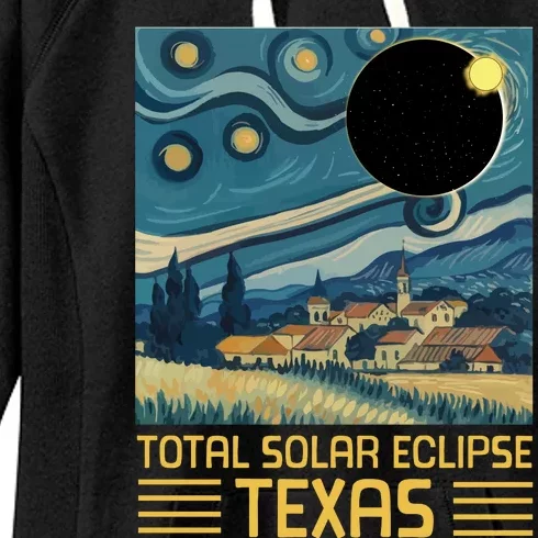 Starry Night Texas Total Solar Eclipse Artwork Women's Fleece Hoodie