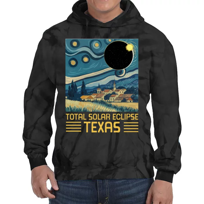 Starry Night Texas Total Solar Eclipse Artwork Tie Dye Hoodie