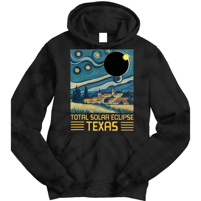 Starry Night Texas Total Solar Eclipse Artwork Tie Dye Hoodie