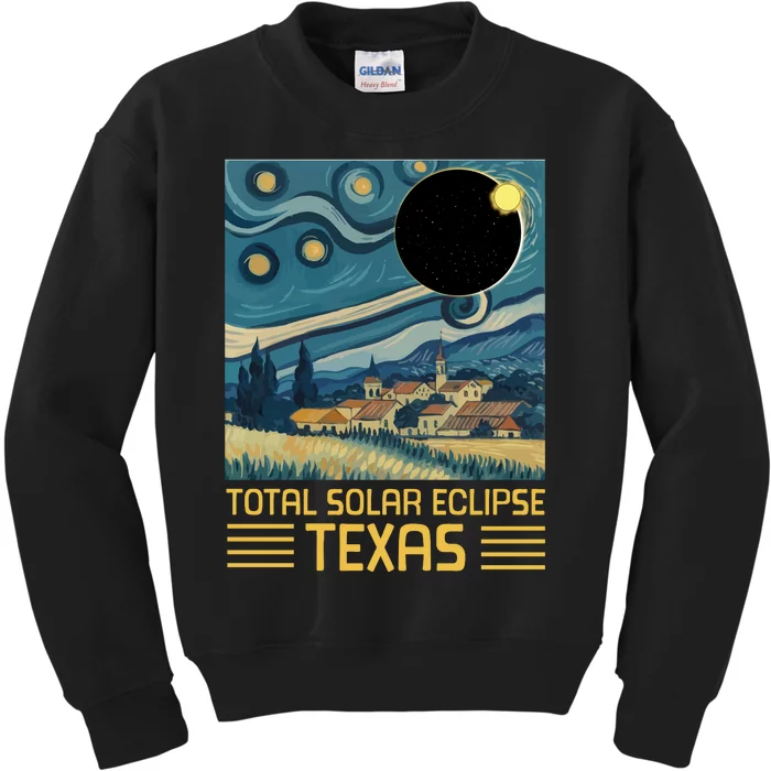 Starry Night Texas Total Solar Eclipse Artwork Kids Sweatshirt