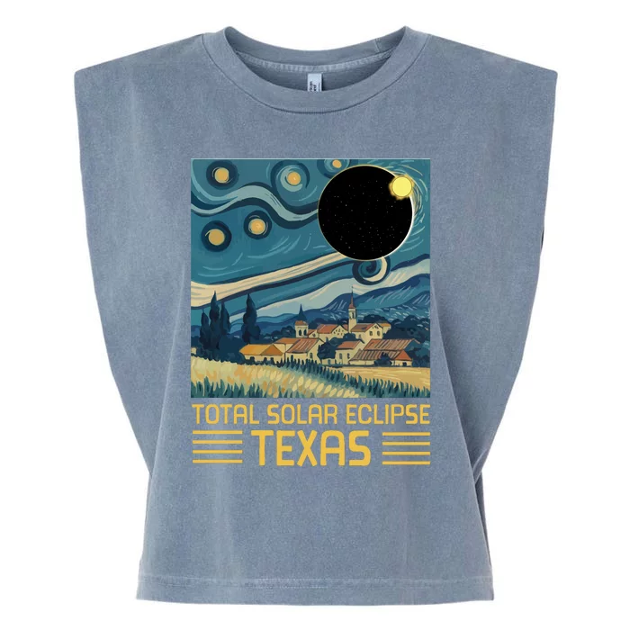 Starry Night Texas Total Solar Eclipse Artwork Garment-Dyed Women's Muscle Tee